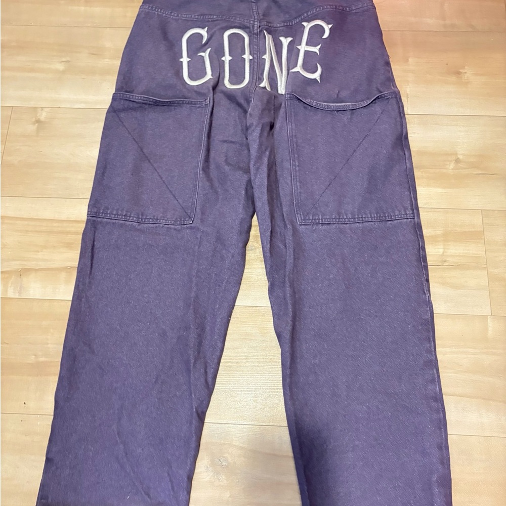 Purple Pants with 'GONE' Embroidery